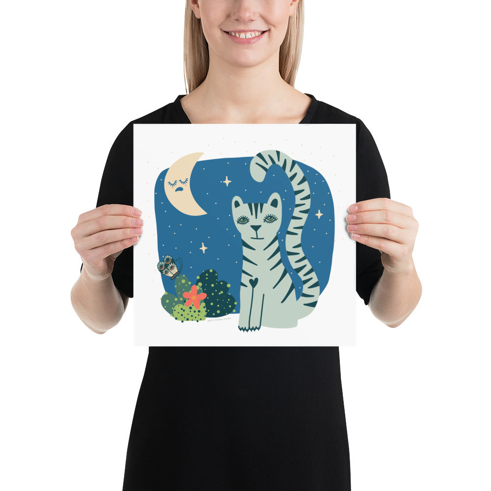 Tigress and Butterfly share secrets with the Moon Art Print