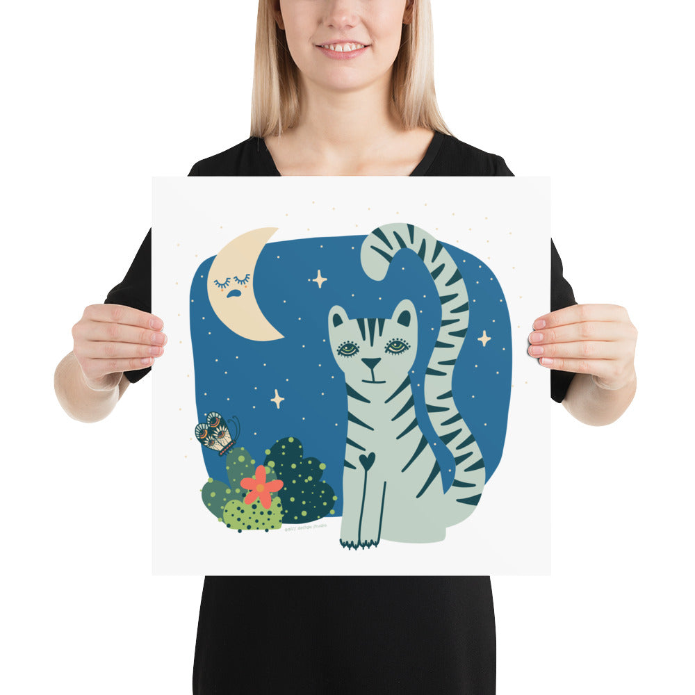 Tigress and Butterfly share secrets with the Moon Art Print