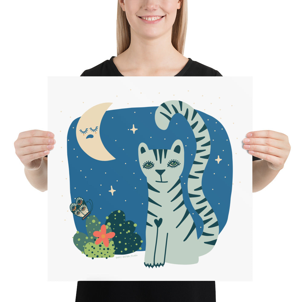 Tigress and Butterfly share secrets with the Moon Art Print