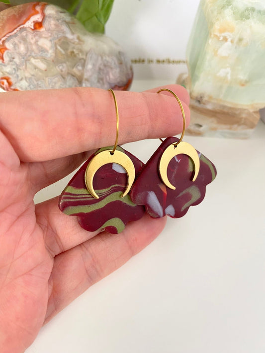 Abstract Camouflage Moth Moon Handmade Earrings - Gail's Design Studio