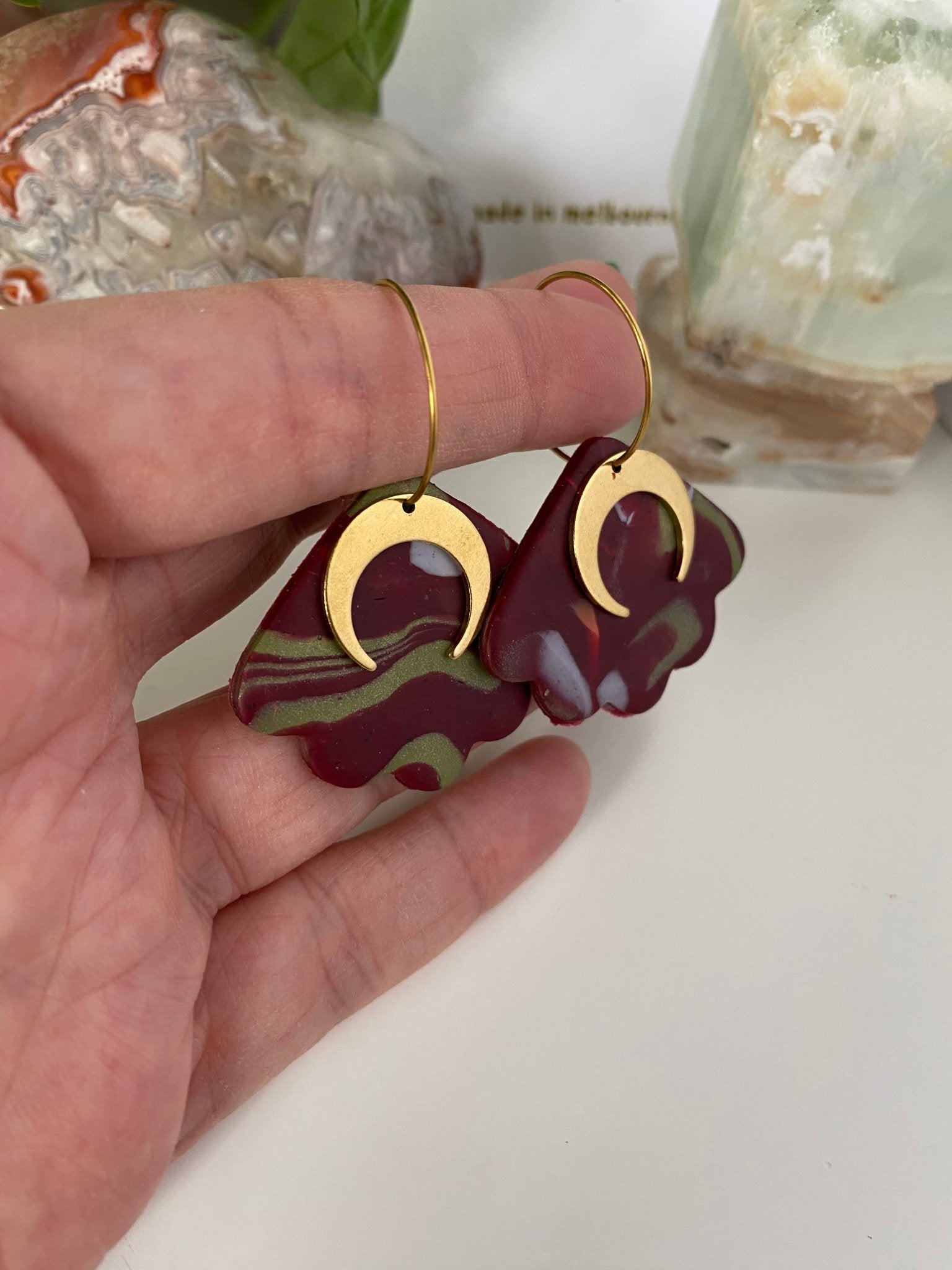 Abstract Camouflage Moth Moon Handmade Earrings - Gail's Design Studio