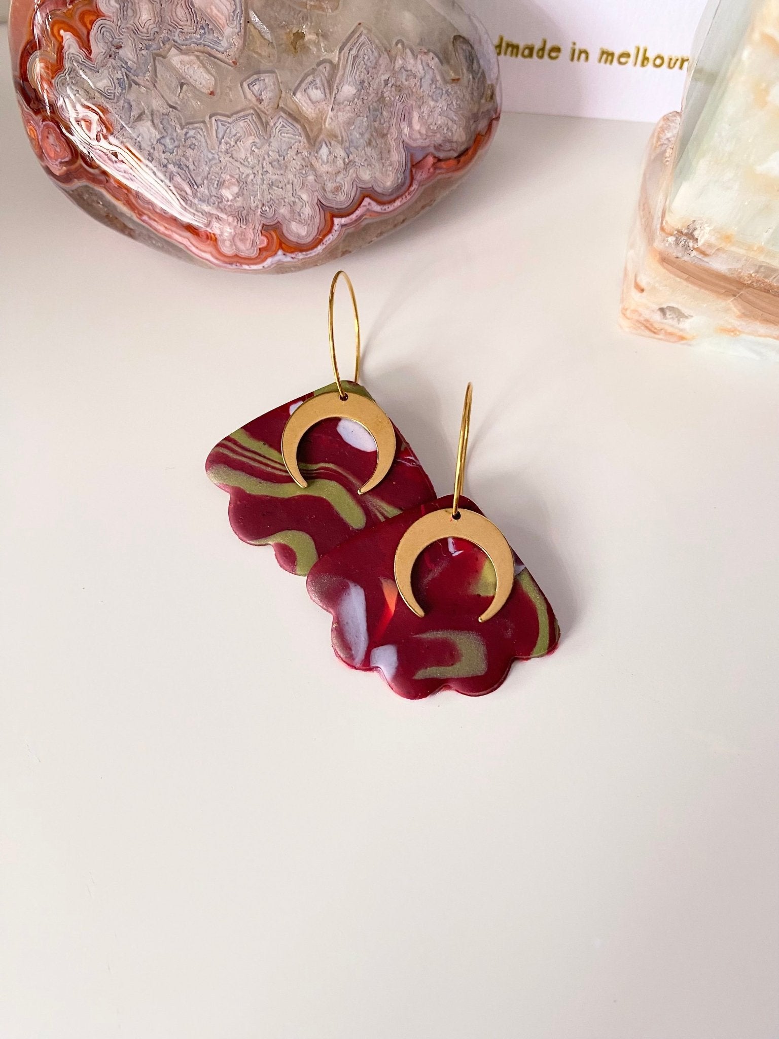 Abstract Camouflage Moth Moon Handmade Earrings - Gail's Design Studio
