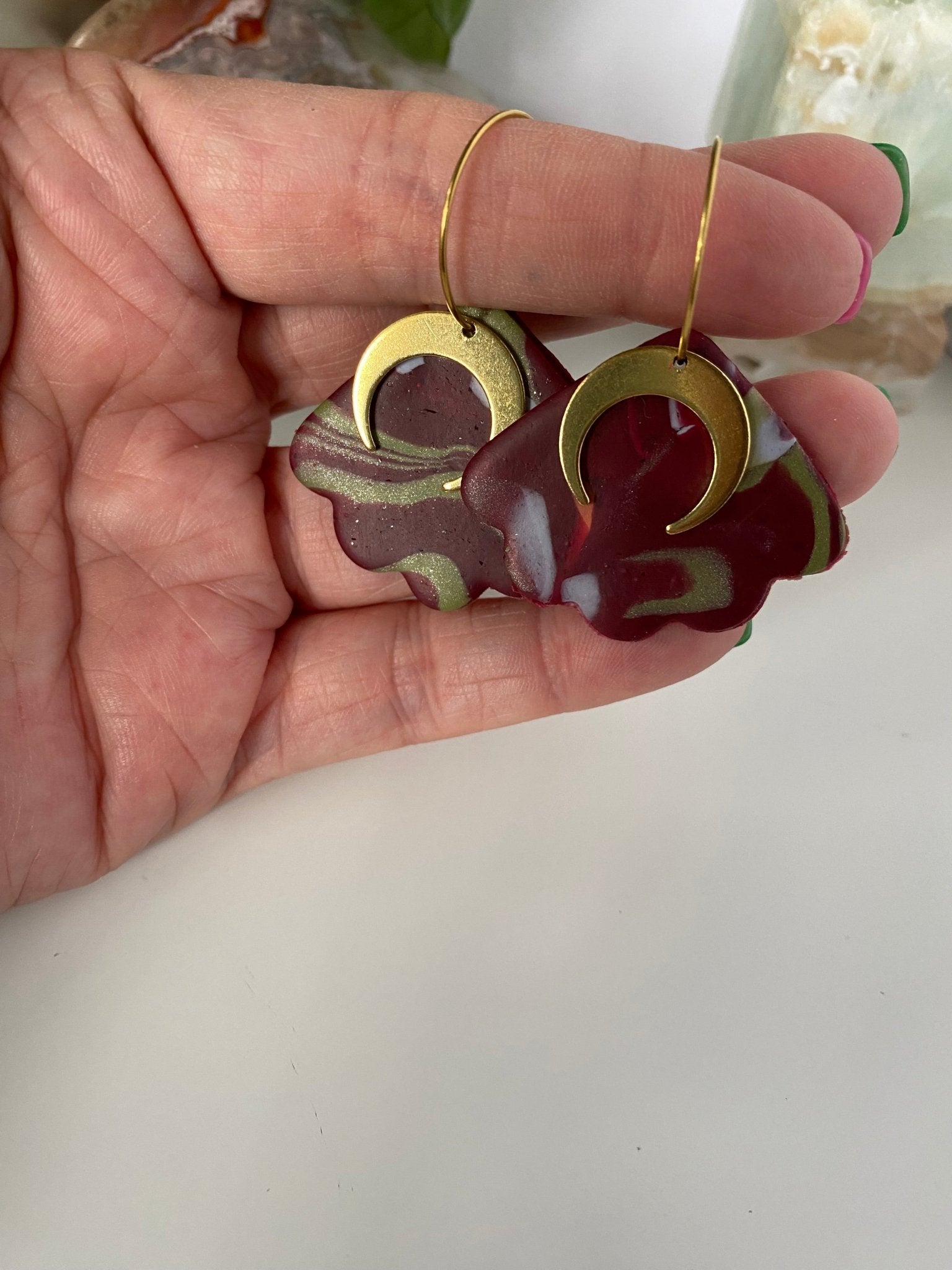 Abstract Camouflage Moth Moon Handmade Earrings - Gail's Design Studio
