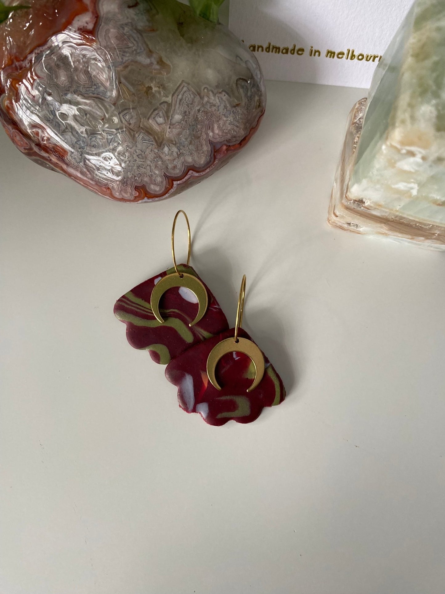 Abstract Camouflage Moth Moon Handmade Earrings - Gail's Design Studio