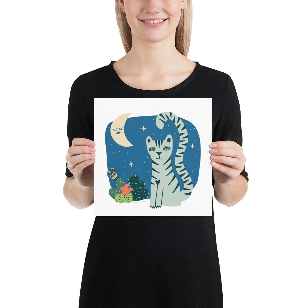 Tigress and Butterfly share secrets with the Moon Art Print