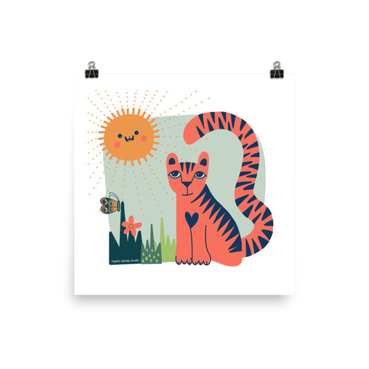 Tiger and Butterfly Greet the Morning Sun Poster