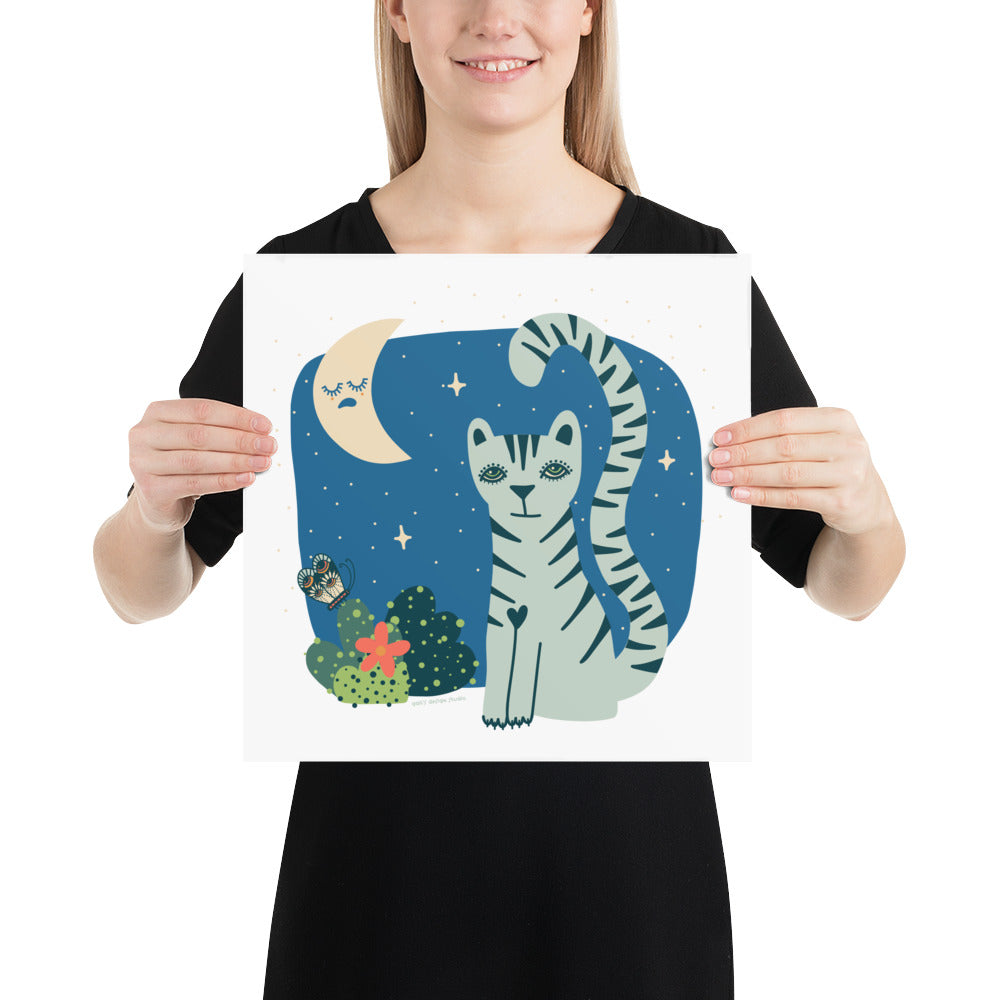 Tigress and Butterfly share secrets with the Moon Art Print