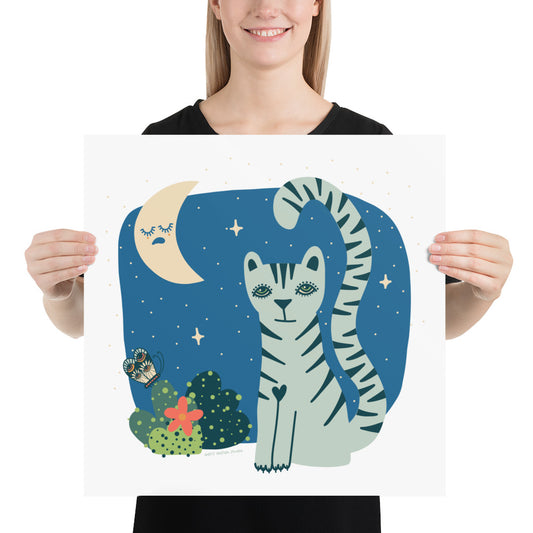 Tigress and Butterfly share secrets with the Moon Art Print
