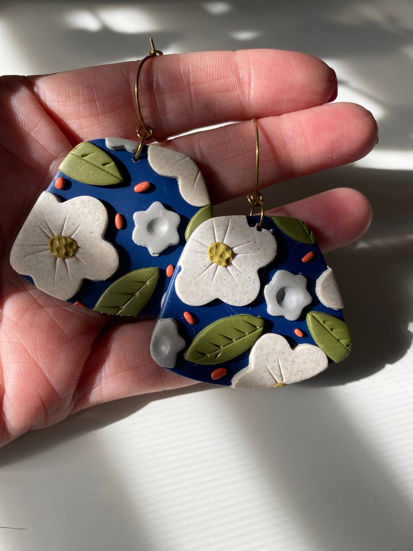 Handmade Floral Hoop Earrings | Flower Earrings | Pretty Polymer Clay Mothers Day Gift | Feminine Dangle Earrings - Gail's Design Studio
