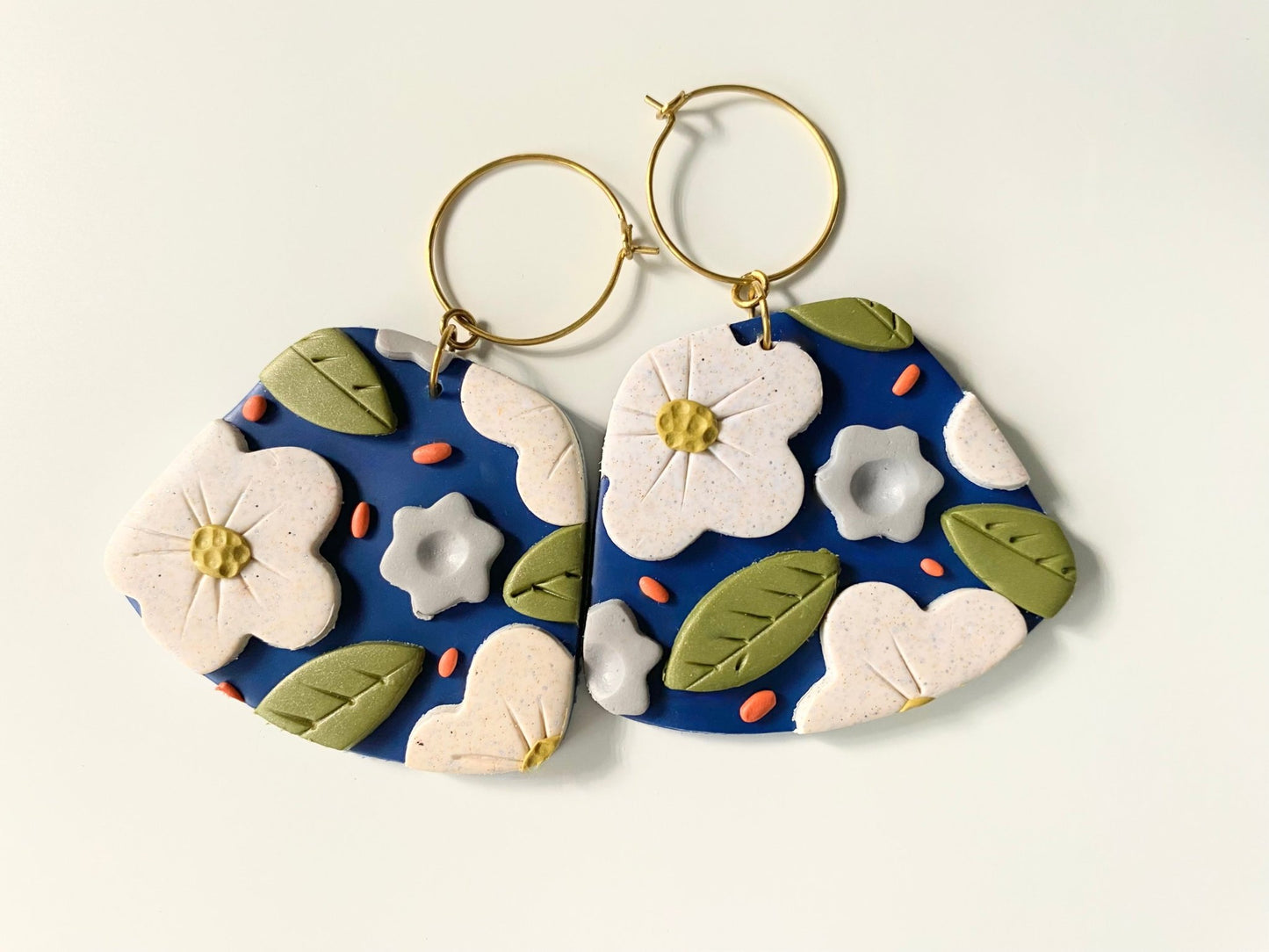 Handmade Floral Hoop Earrings | Flower Earrings | Pretty Polymer Clay Mothers Day Gift | Feminine Dangle Earrings - Gail's Design Studio