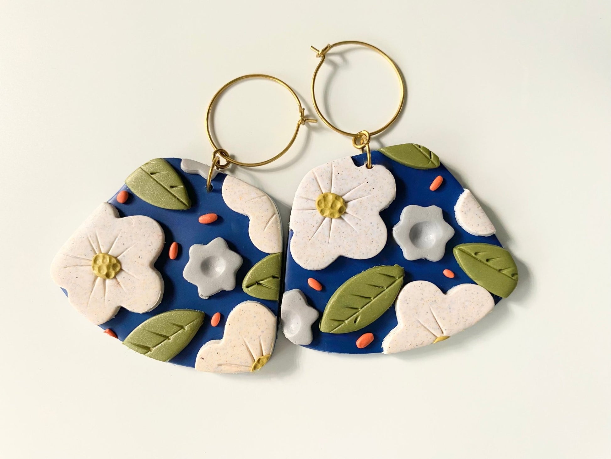 Handmade Floral Hoop Earrings | Flower Earrings | Pretty Polymer Clay Mothers Day Gift | Feminine Dangle Earrings - Gail's Design Studio