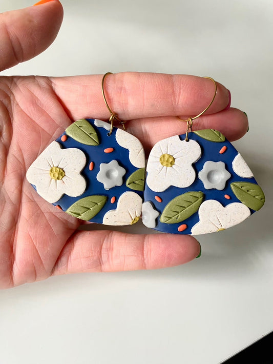 Handmade Floral Hoop Earrings | Flower Earrings | Pretty Polymer Clay Mothers Day Gift | Feminine Dangle Earrings - Gail's Design Studio