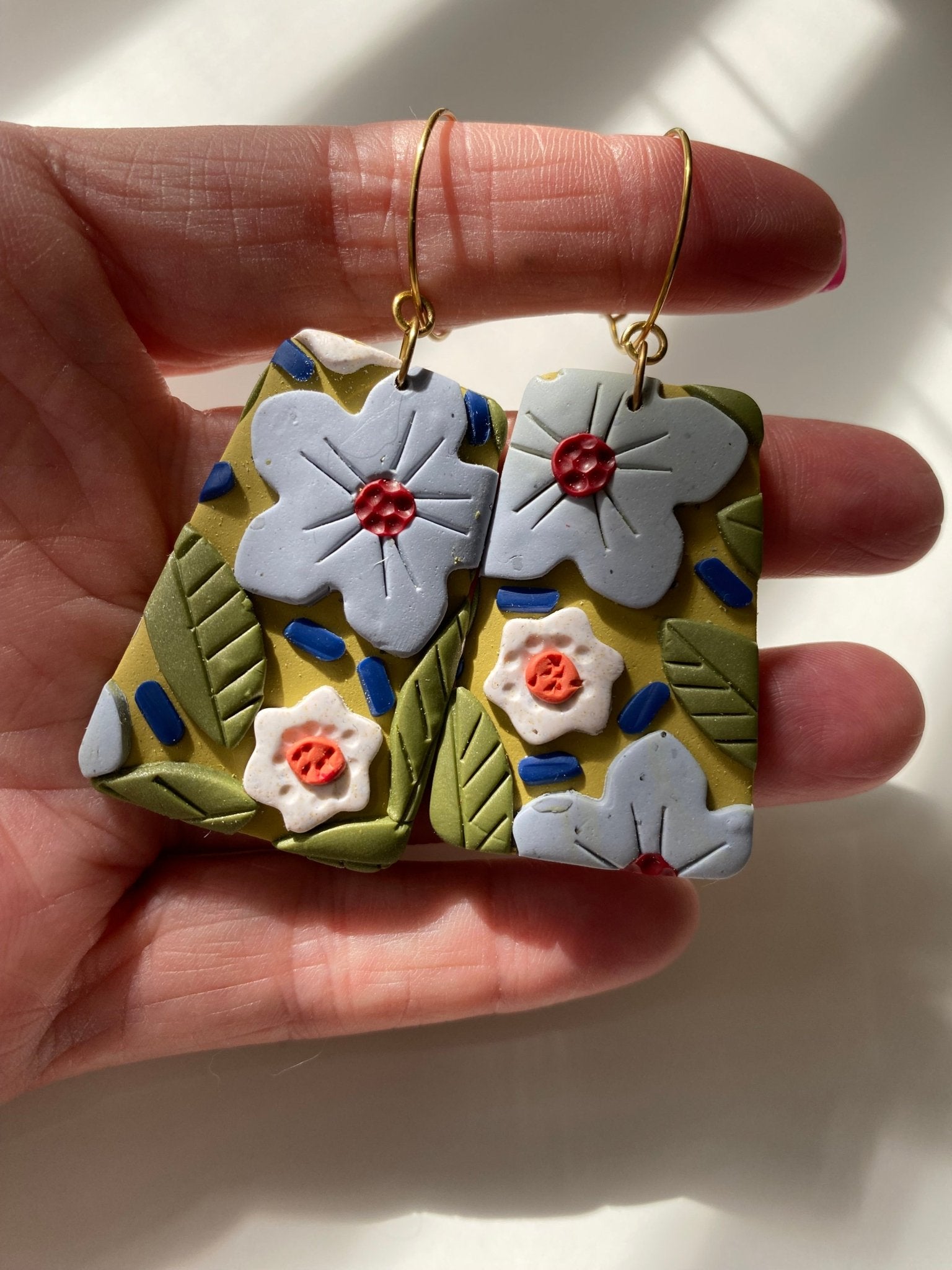 Handmade Vintage Style Floral Earrings | Pretty Flower Earrings | Mothers Day Gift Idea | Feminine Dangle Hoop Earrings for Her - Gail's Design Studio