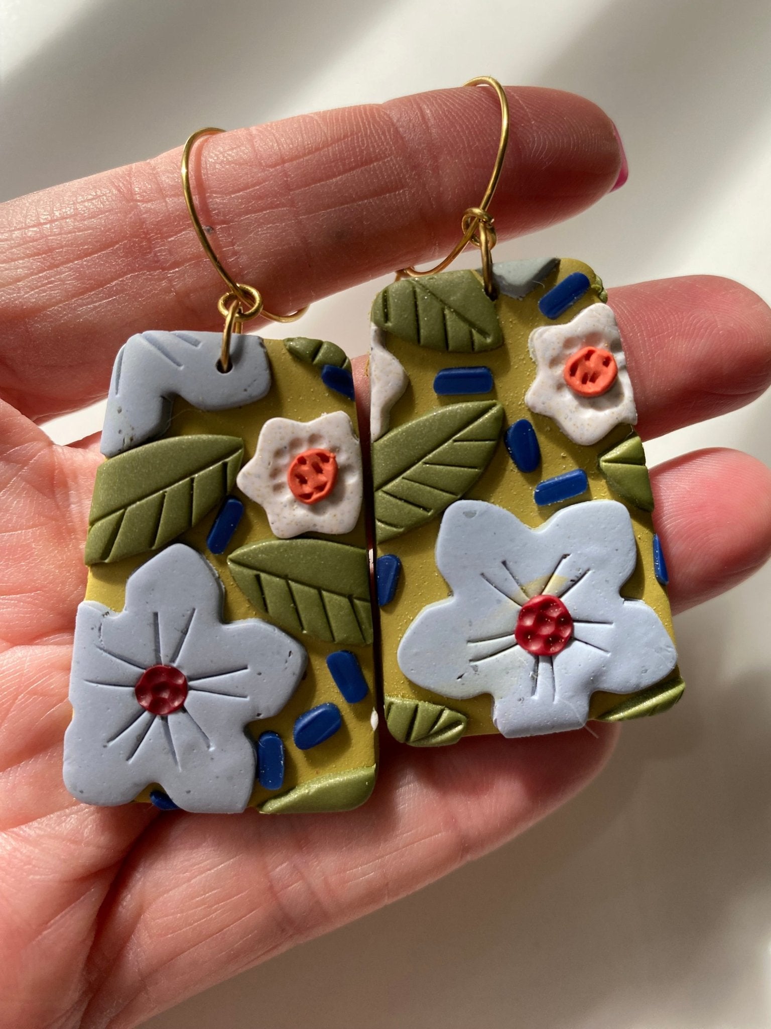 Handmade Vintage Style Floral Earrings | Pretty Flower Earrings | Mothers Day Gift Idea | Feminine Dangle Hoop Earrings for Her - Gail's Design Studio