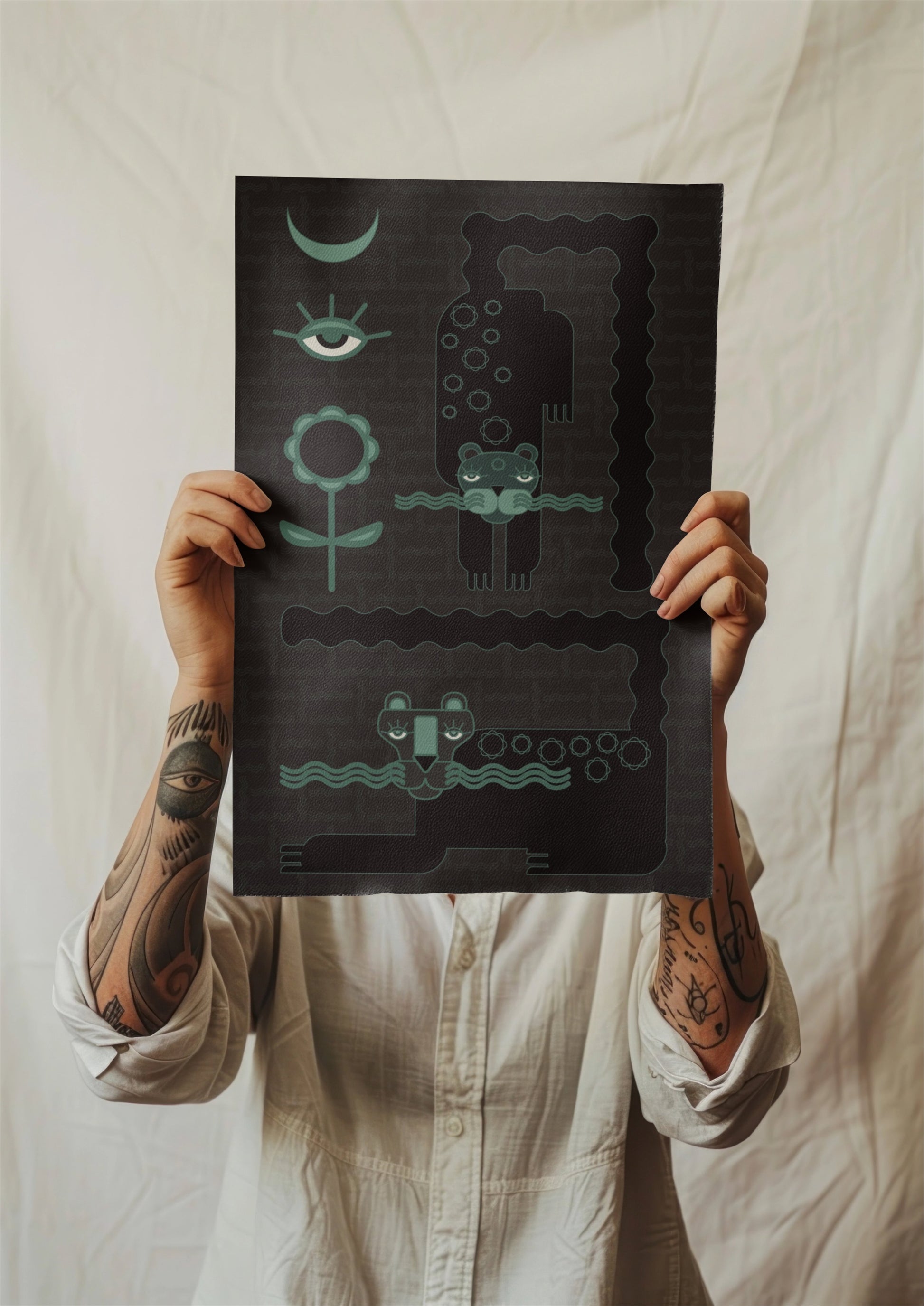 person-holding-up-magical-snowcats-fine-art-print-zombie-lovin-mystical-animal-wall-art-gail-evenden