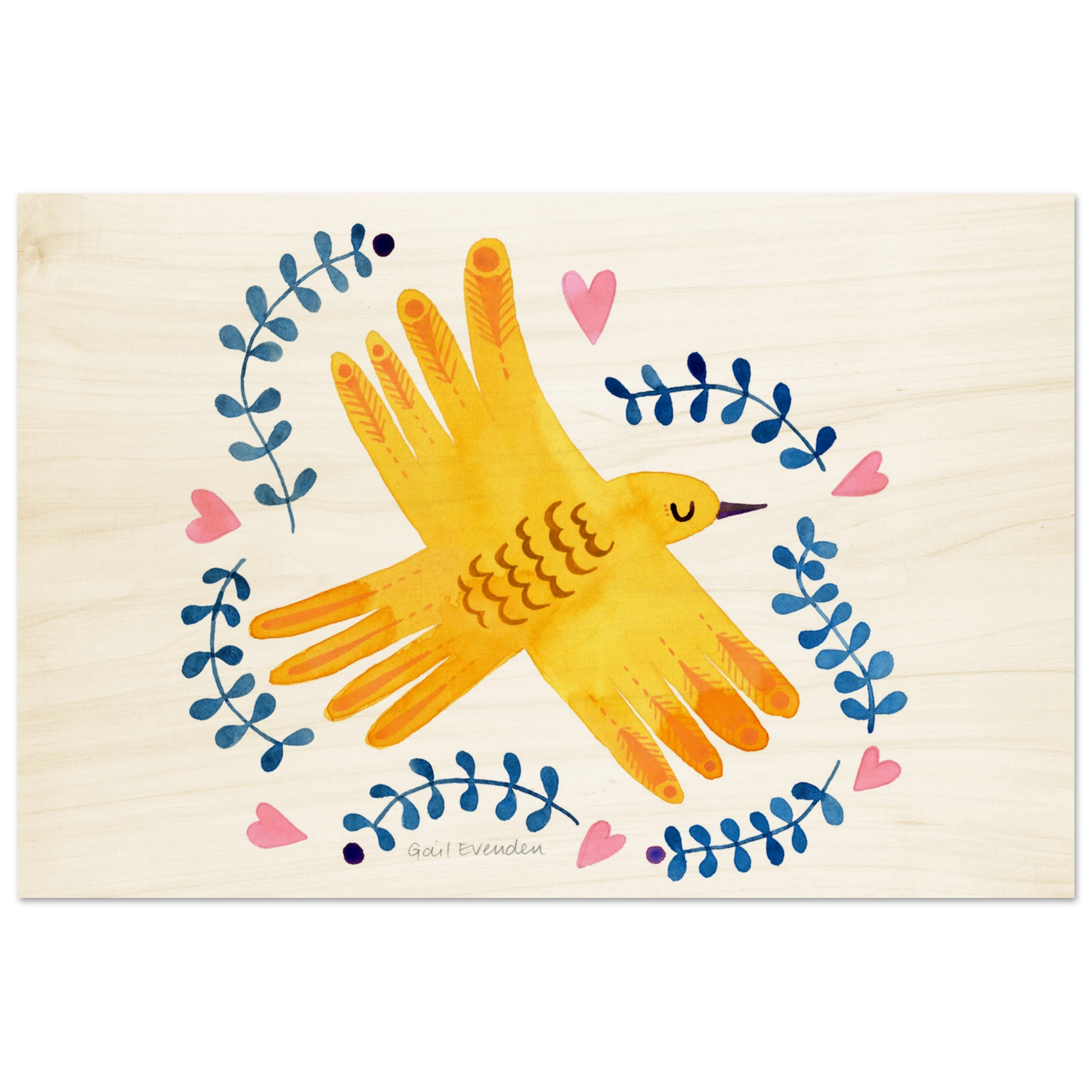 Peace on Earth whimsical watercolour art print on wood panel by Gail Evenden